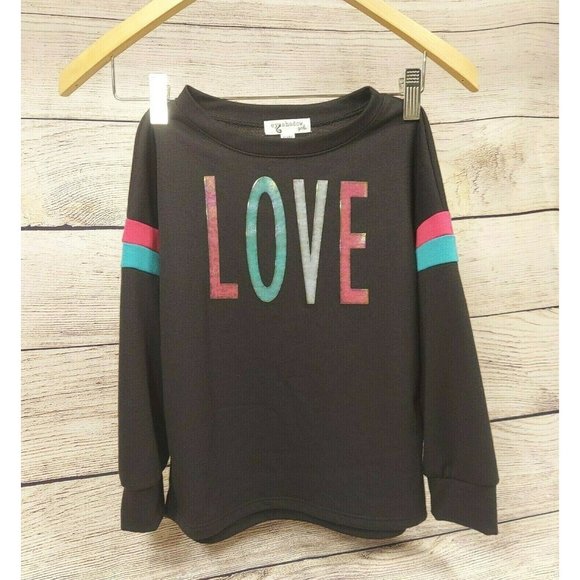 Girls Long Sleeve Top Love Printed Black Tunic Shirt Eyeshadow XS(6/6X) NWT - Picture 1 of 9